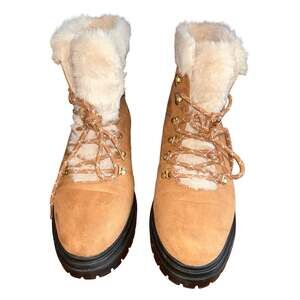 J.Crew Faux Fur Lined Lace Up Hiker Boots Tan